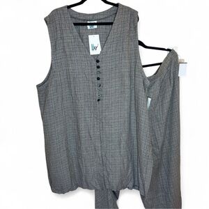 Vintage 90’s Gray Plaid Sleeveless Blouse & Pants